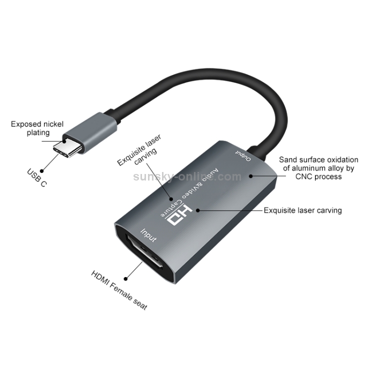 Z29A HDMI Hembra a USB-C / Type-C Male Video Audio Capture Box (Gris) - 3
