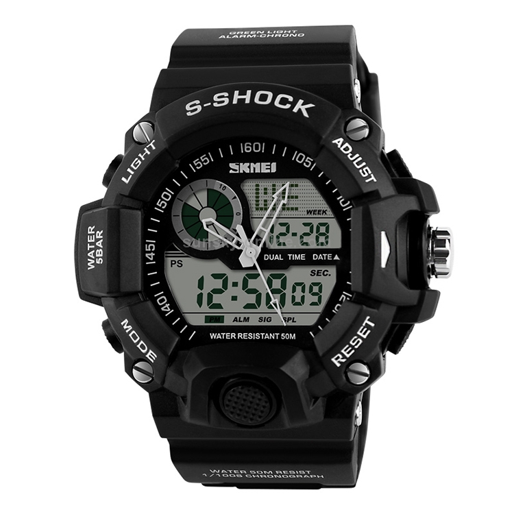 SKMEI 1029 Multifunctional Men Outdoor Sports Noctilucent Waterproof Double Display Watch Black