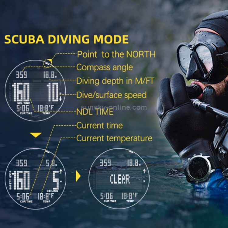 NORTH EDGE AQUA 100m 防水潜水员智能手表，支持夜光显示和指南针模式