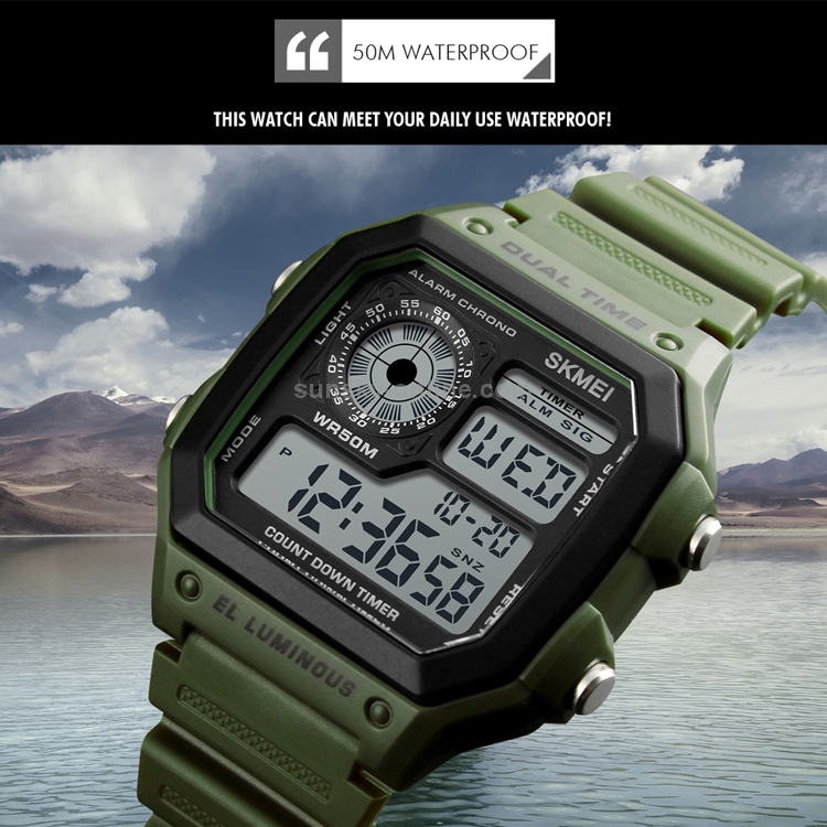 SKMEI 1299 Multifunctional Outdoor Sports Noctilucent Waterproof Digital Display Wrist Watch Black