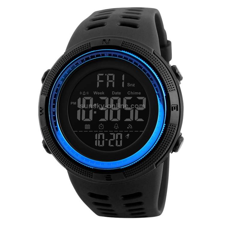 SKMEI 1251 Men Fashionable Outdoor 50m Waterproof Sports Watch Digital Watch with PU Watchband Blue