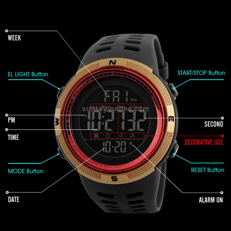 Reloj pulsera Skmei 1251 de cuerpo color negro, digital, para hombre, fondo  negro, con correa de