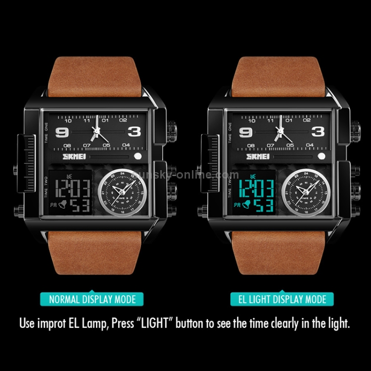 SKMEI Orologio Uomo 1391 - Analogico/Digitale LED - Pelle - Quadrante Grande 51mm