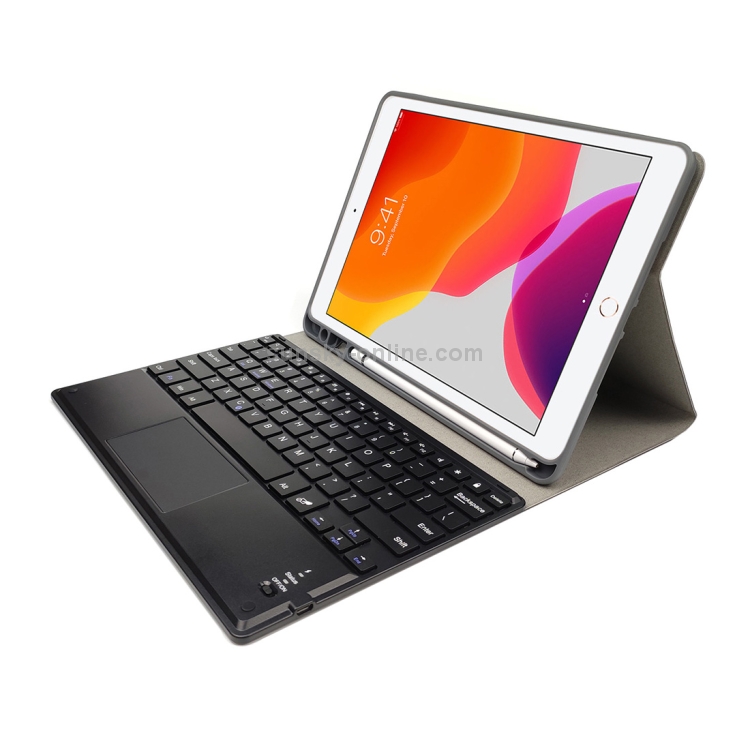 RK102C Detachable Magnetic Plastic Bluetooth Keyboard with Touchpad + Silk Pattern TPU Tablet Case for iPad 10.2, with Pen Slot & Bracket(Black) RK102C Detachable Magnetic Plastic Bluetooth Keyboard with Touchpad + Silk Pattern TPU Tablet Case for iPad 10.2, with Pen Slot & Bracket(Black)