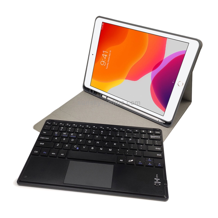 RK102C Detachable Magnetic Plastic Bluetooth Keyboard with Touchpad + Silk Pattern TPU Tablet Case for iPad 10.2, with Pen Slot & Bracket(Black) RK102C Detachable Magnetic Plastic Bluetooth Keyboard with Touchpad + Silk Pattern TPU Tablet Case for iPad 10.2, with Pen Slot & Bracket(Black)