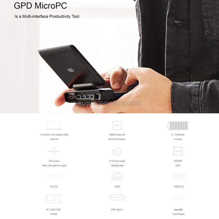 GPD MicroPC Micro PC Intel Celeron N4120 UHD Graphics 600Tablet Windows 10  8GB RAM 128GB SSD Pocket Mini PC Computer Laptop