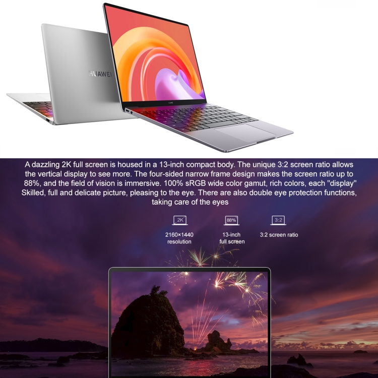 HUAWEI MateBook 13 2021 Laptop, 13 inch, 16GB+512GB, Windows 10 Home Chinese Version, Intel Core i5-1135G7 Quad Core, 2K Touch Screen, Support Wi-Fi 6 / Bluetooth, US Plug(Dark Gray) - B1