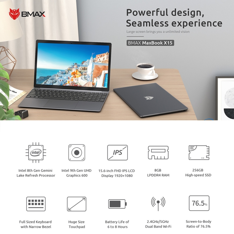 BMAX MAXBook X15, 15.6 inch, 8GB+256GB, Windows 10 Pro, Intel Gemini Lake N4100 Quad Core, Support WiFi / Bluetooth / TF Card, US & EU Plug(Space Grey) - 1