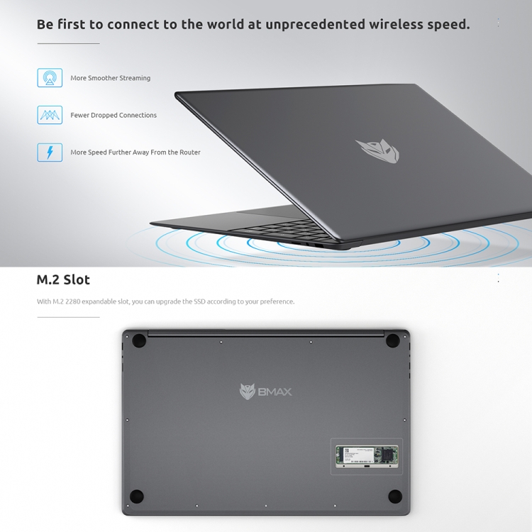 BMAX MAXBook X15, 15.6 inch, 8GB+256GB, Windows 10 Pro, Intel Gemini Lake N4100 Quad Core, Support WiFi / Bluetooth / TF Card, US & EU Plug(Space Grey) - 5
