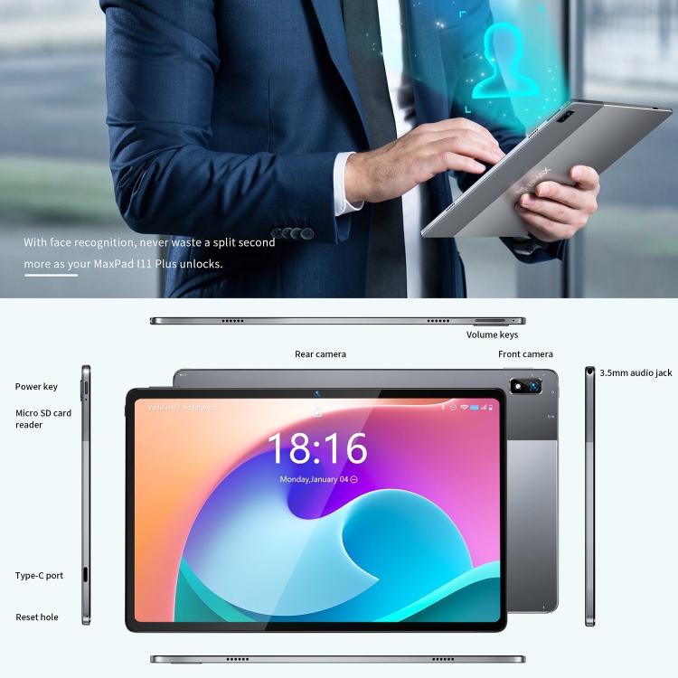 Tablette BMAX i11 Plus (10.36'' IPS FHD, 8 coeurs, 16 Go/ 128 Go