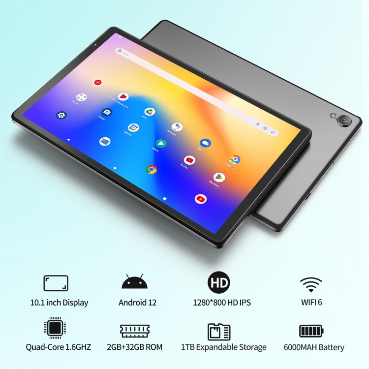Pritom D10a pouce Android 12 tablette, 2 Go de RAM, 32 Go de Rom