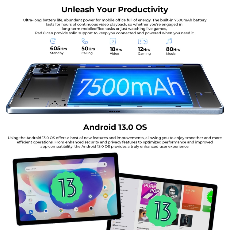 Tablette Android 13 de 2023 pouces, Google Play, double réseau 5G