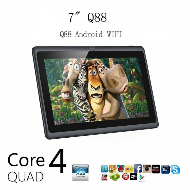 Q88 Kids Education Tablet PC, 7,0 pouces, 1 Go + 8 Go, Android 4.4 Allwinner A33 Quad Core, WiFi, Bluetooth, OTG, FM, double caméra, avec étui en silicone (bleu) - 7
