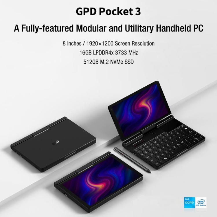 GPD Pocket 3 ハンドヘルドPC、16GB+512GB、8インチ Windows 11 Home