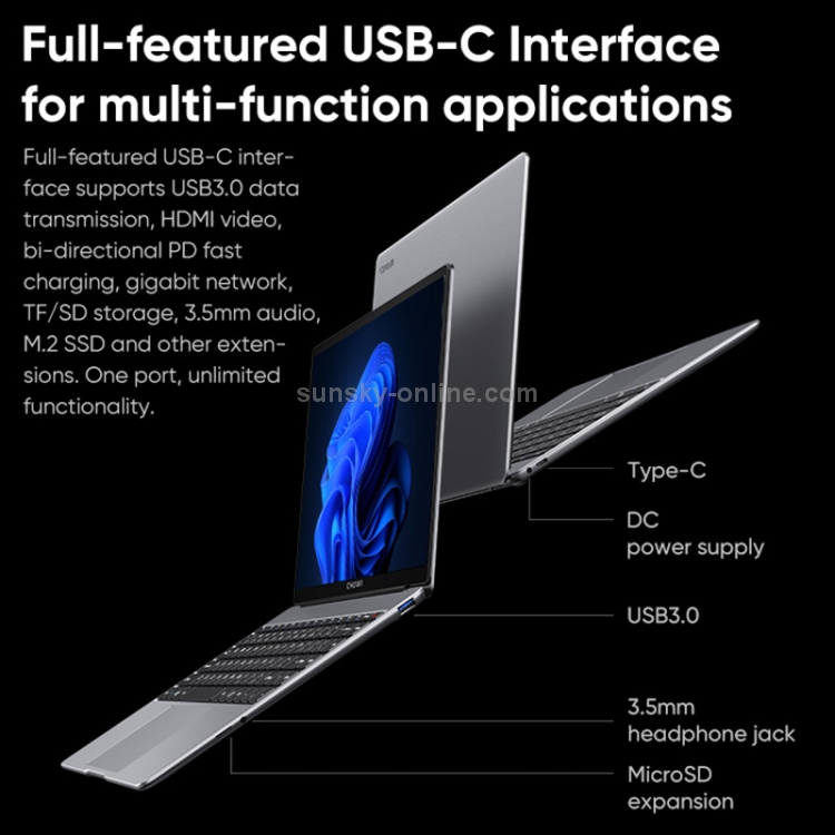 CHUWI LarkBook X Laptop, 14 inch, 8GB+256GB, Windows 10, Intel Celeron N5100 Quad Core 1.1GHz-2.8GHz, Support Dual Band WiFi / Bluetooth / TF Card Extension (Dark Gray) - 12