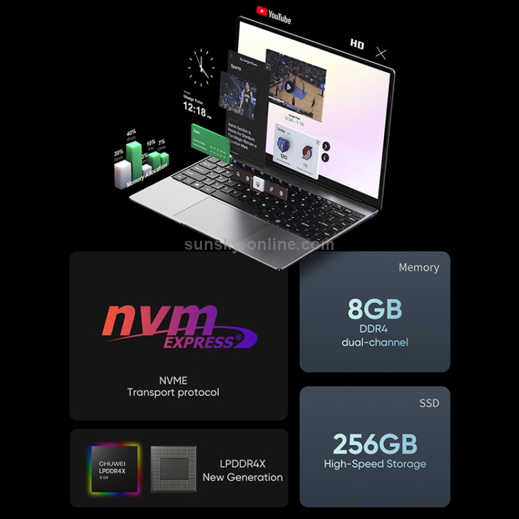 CHUWI LarkBook X Laptop, 14 inch, 8GB+256GB, Windows 10, Intel Celeron N5100 Quad Core 1.1GHz-2.8GHz, Support Dual Band WiFi / Bluetooth / TF Card Extension (Dark Gray) - 8