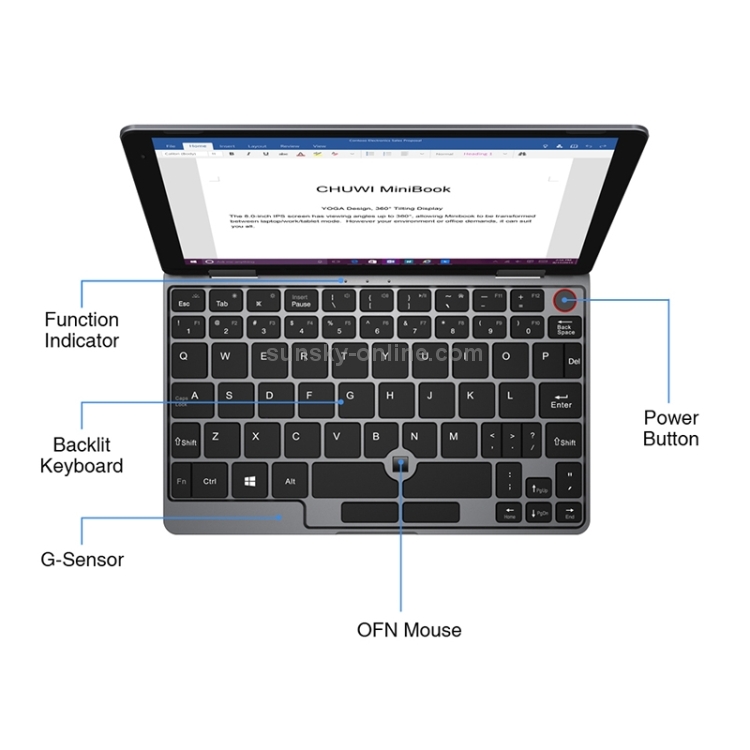 CHUWI MiniBookラップトップ、8インチ、16GB + 512GB