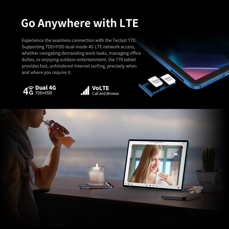 Teclast T70 4G LTE タブレット PC、8GB+256GB、14 インチ