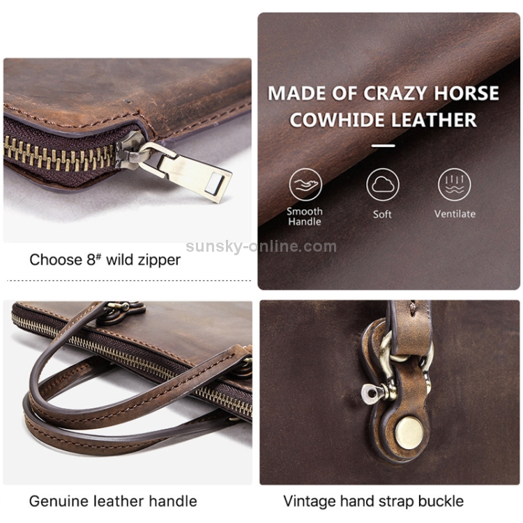 CF3003 For Macbook Pro 13.3 / 13 inch Retro Crazy Horse Texture Zipper Multifunctional Laptop Handbag (Coffee) CF3003 For Macbook Pro 13.3 / 13 inch Retro Crazy Horse Texture Zipper Multifunctional Laptop Handbag (Coffee)