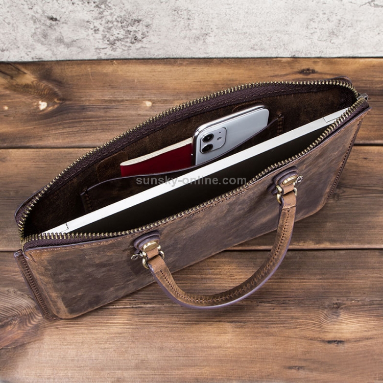 CF3003 For Macbook Pro 13.3 / 13 inch Retro Crazy Horse Texture Zipper Multifunctional Laptop Handbag (Coffee) CF3003 For Macbook Pro 13.3 / 13 inch Retro Crazy Horse Texture Zipper Multifunctional Laptop Handbag (Coffee)