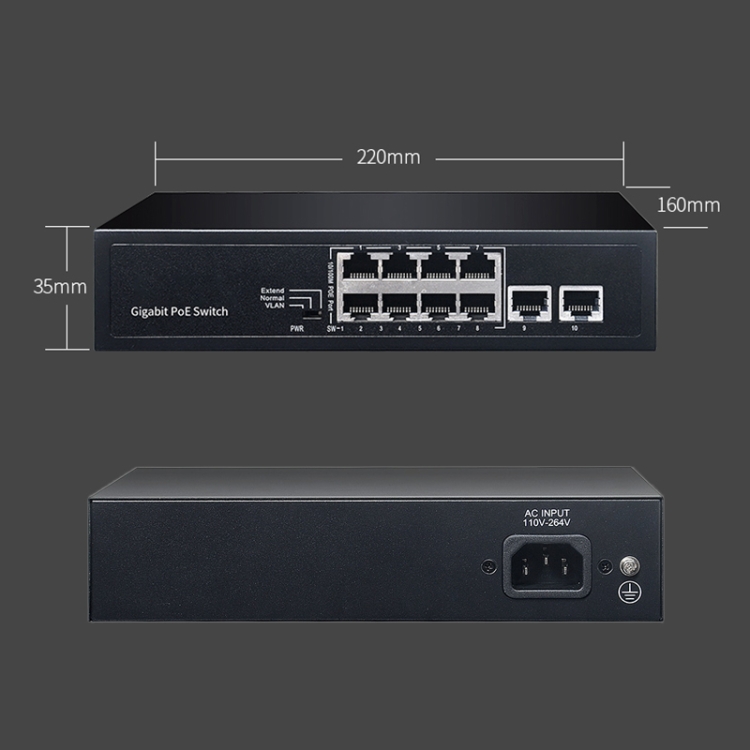 COMFAST CF-SG181P Conmutador Ethernet POE Gigabit de 10 puertos Monitoreo de ancho de banda de plano posterior de 20 Gbps - 2
