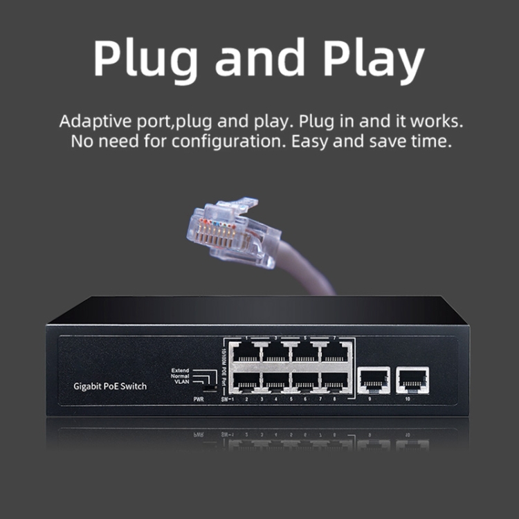 COMFAST CF-SG181P Conmutador Ethernet POE Gigabit de 10 puertos Monitoreo de ancho de banda de plano posterior de 20 Gbps - 3