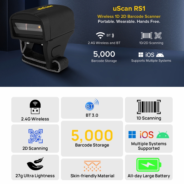 Ulefone uScan RS1 Mini escáner de anillo inalámbrico Bluetooth (negro) - 5