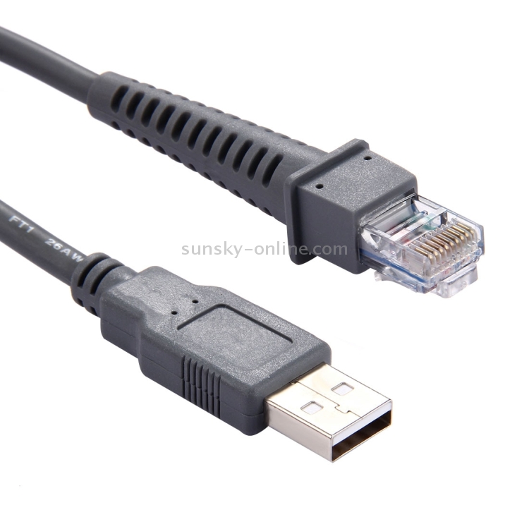 Cable de datos en serie del escáner USB A macho a RJ45 de 2 m para Symbol LS2208 / 2208AP / LS4278 (gris) - 3