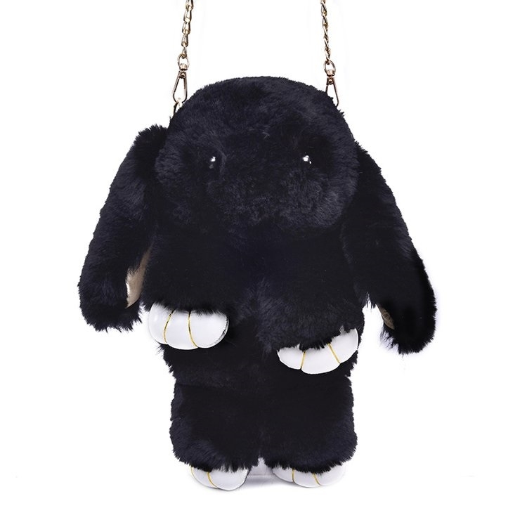 Cute Dead Rabbit Plush Chain-strap Shoulder Bag Crossbody Bag (Black)