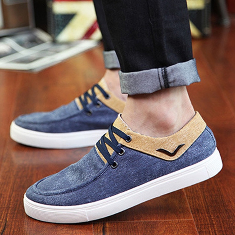 SUNSKY - Effen kleur ademende veterschoenen mode casual canvas schoenen  voor mannen (kleur: donkerblauw maat: 44)
