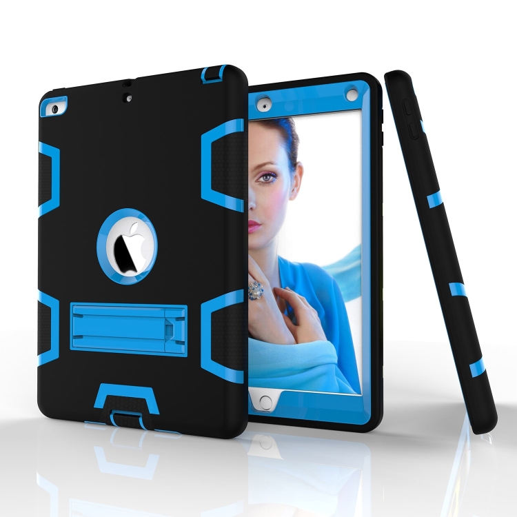 Contrast Color Silicone + PC Shockproof Case for iPad 9.7 inch (2018/2017), with Holder (Blue) Contrast Color Silicone + PC Shockproof Case for iPad 9.7 inch (2018/2017), with Holder (Blue)
