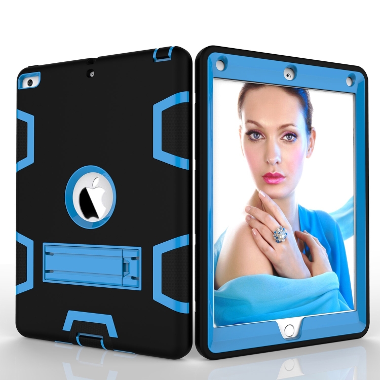 Contrast Color Silicone + PC Shockproof Case for iPad 9.7 inch (2018/2017), with Holder (Blue) Contrast Color Silicone + PC Shockproof Case for iPad 9.7 inch (2018/2017), with Holder (Blue)