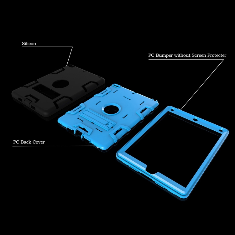 Contrast Color Silicone + PC Shockproof Case for iPad 9.7 inch (2018/2017), with Holder (Blue) Contrast Color Silicone + PC Shockproof Case for iPad 9.7 inch (2018/2017), with Holder (Blue)