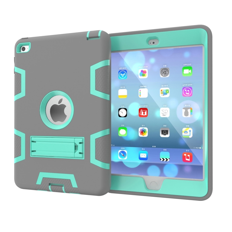 Contrast Color Silicone + PC Shockproof Case for iPad mini 5 / mini 4, with Holder(Grey+Mint Green) Contrast Color Silicone + PC Shockproof Case for iPad mini 5 / mini 4, with Holder(Grey+Mint Green)