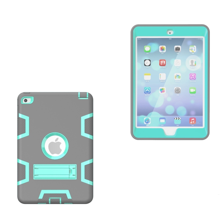 Contrast Color Silicone + PC Shockproof Case for iPad mini 5 / mini 4, with Holder(Grey+Mint Green) Contrast Color Silicone + PC Shockproof Case for iPad mini 5 / mini 4, with Holder(Grey+Mint Green)
