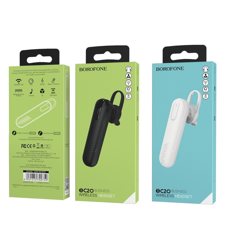 Borofone BC20 Spiritual Bluetooth Headset Mini Business Wireless Hanging Ear Type Earphones (White) Borofone BC20 Spiritual Bluetooth Headset Mini Business Wireless Hanging Ear Type Earphones (White)