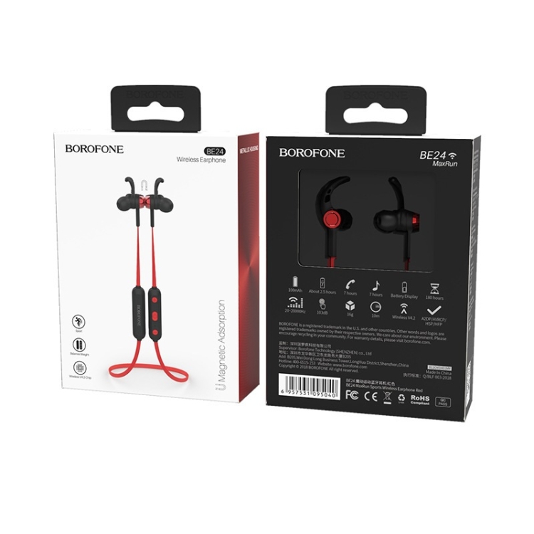 Borofone BE24 MaxRun Sports Wireless Bluetooth Headset In-ear Style Earphone (Red) Borofone BE24 MaxRun Sports Wireless Bluetooth Headset In-ear Style Earphone (Red)