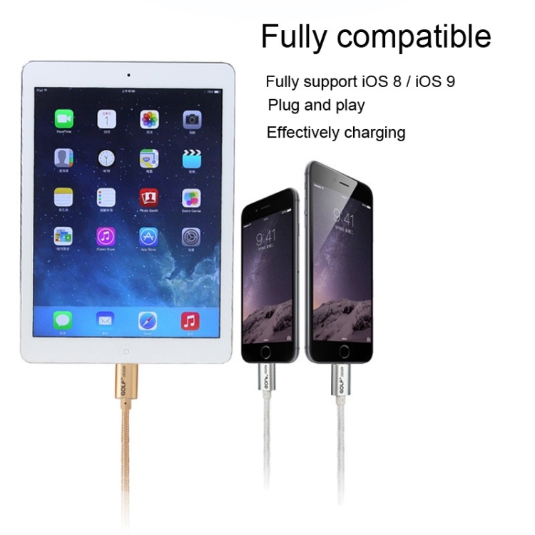 GOLF GC-10i 8 Pin to USB Charging Data Cable for iPhone 7 & 7 Plus, iPhone 6 & 6s, iPhone 6 Plus & 6s Plus (Gold) GOLF GC-10i 8 Pin to USB Charging Data Cable for iPhone 7 & 7 Plus, iPhone 6 & 6s, iPhone 6 Plus & 6s Plus (Gold)
