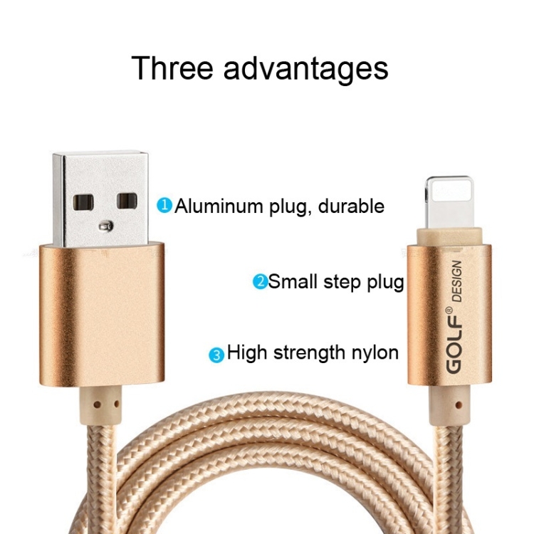 GOLF GC-10i 8 Pin to USB Charging Data Cable for iPhone 7 & 7 Plus, iPhone 6 & 6s, iPhone 6 Plus & 6s Plus (Gold) GOLF GC-10i 8 Pin to USB Charging Data Cable for iPhone 7 & 7 Plus, iPhone 6 & 6s, iPhone 6 Plus & 6s Plus (Gold)