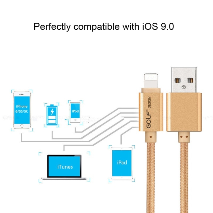 GOLF GC-10i 8 Pin to USB Charging Data Cable for iPhone 7 & 7 Plus, iPhone 6 & 6s, iPhone 6 Plus & 6s Plus (Gold) GOLF GC-10i 8 Pin to USB Charging Data Cable for iPhone 7 & 7 Plus, iPhone 6 & 6s, iPhone 6 Plus & 6s Plus (Gold)