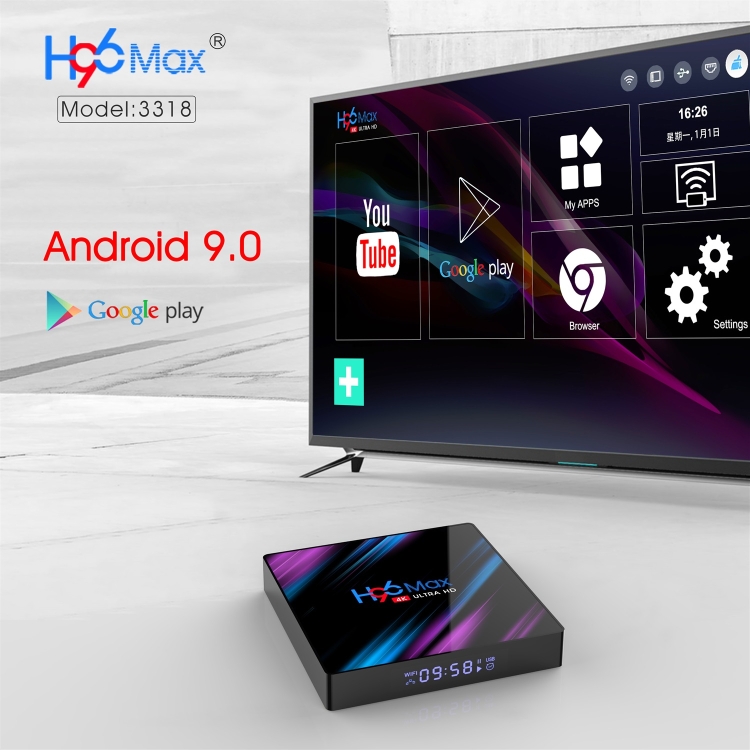 H96 Max-3318 4K Ultra HD Android TV Box con control remoto, Android 9.0, RK3318 Quad-Core 64bit Cortex-A53, WiFi 2.4G / 5G, Bluetooth 4.0, 4GB + 32GB - 11