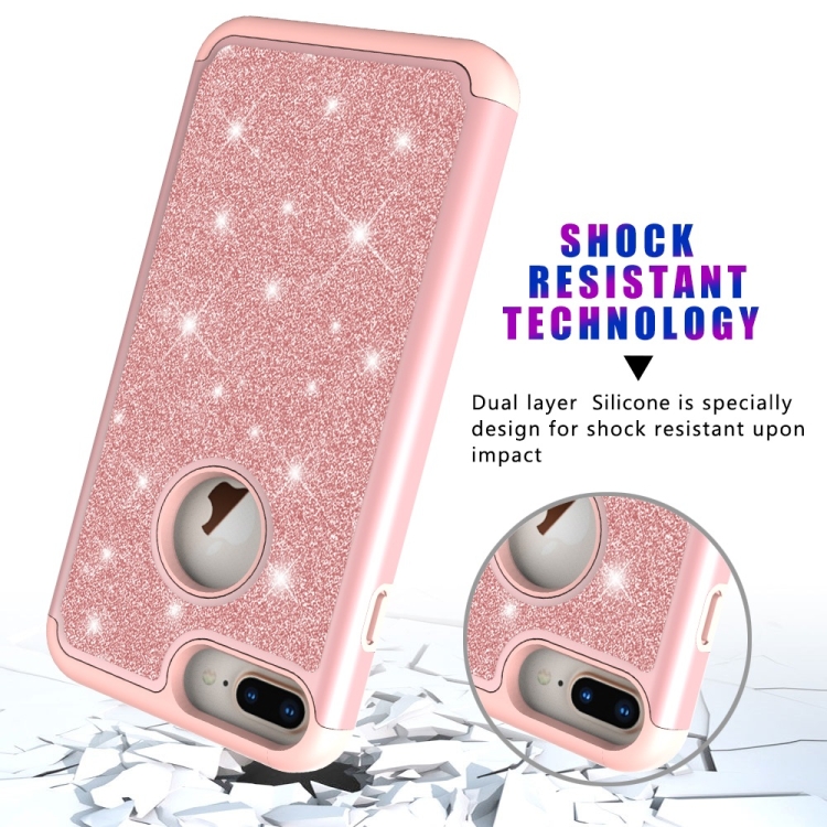 Sunsky Glitter Powder Contrast Skin Shockproof Silicone Pc Protective Case For Iphone 6 Plus 6s Plus 7 Plus 8 Plus Rose Gold