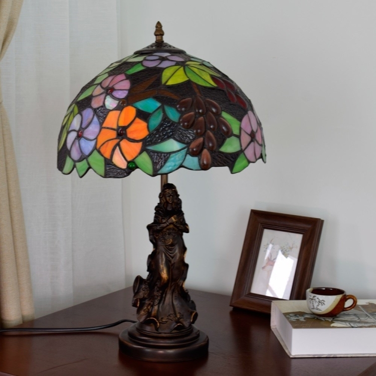Bedroom Bedside Counter Lamp, Stained Glass Table Lamp Set