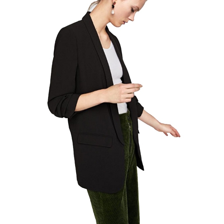 Women Solid Color Buckleless Slim Casual Suit (Color:Black Size:XL)