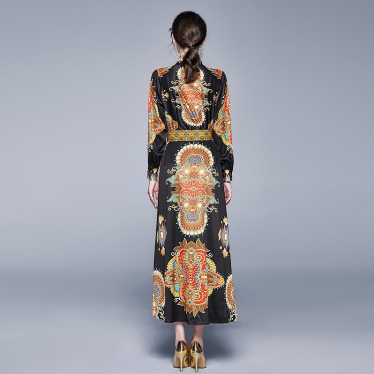 信頼も厚い Palace Style Printed Long-sleeved Shirt Dress (Color: Clothing