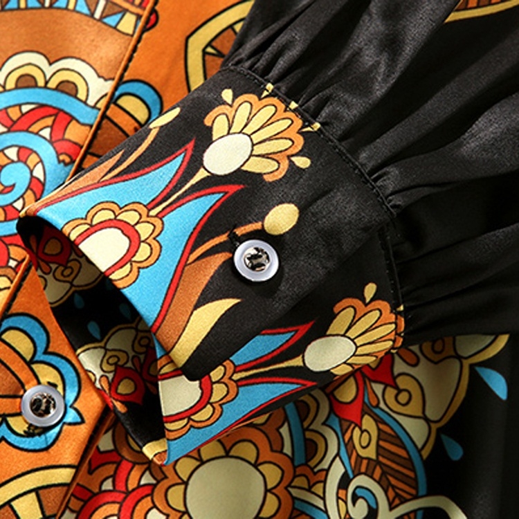 ホットセール 口コミ Palace Style Printed Long-sleeved Shirt Dress (Color: Clothing