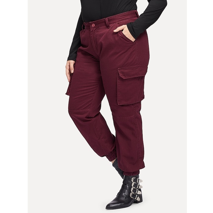 Pantalones casuales de gran tamaño para mujer de moda (Color: Rojo vino  Tamaño: XXXL)