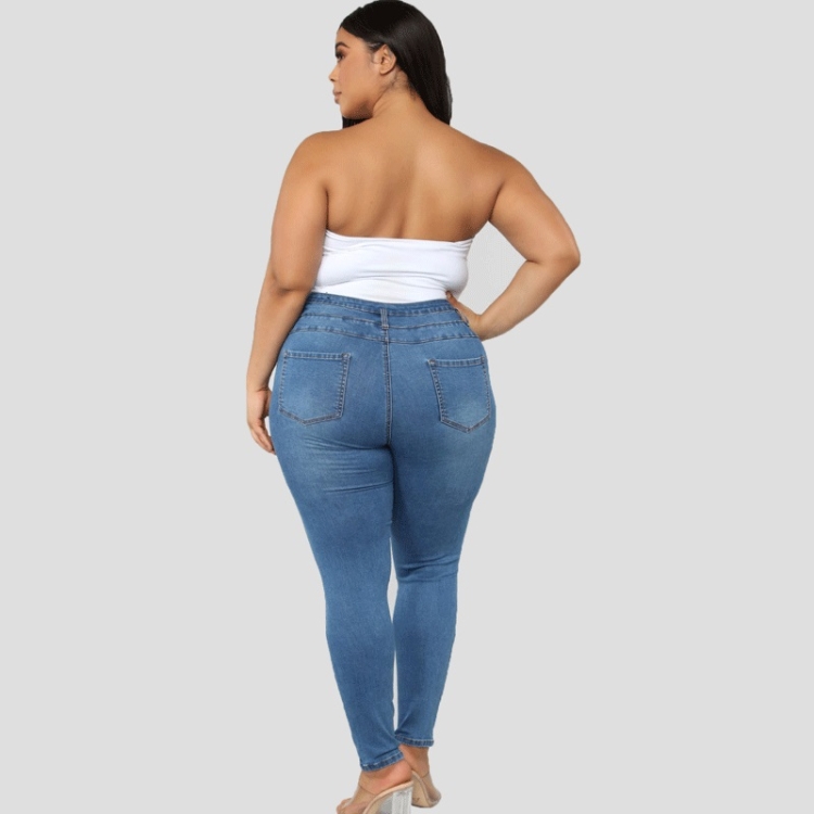 Waist Ripped Jeans (Color:Dark Blue 
