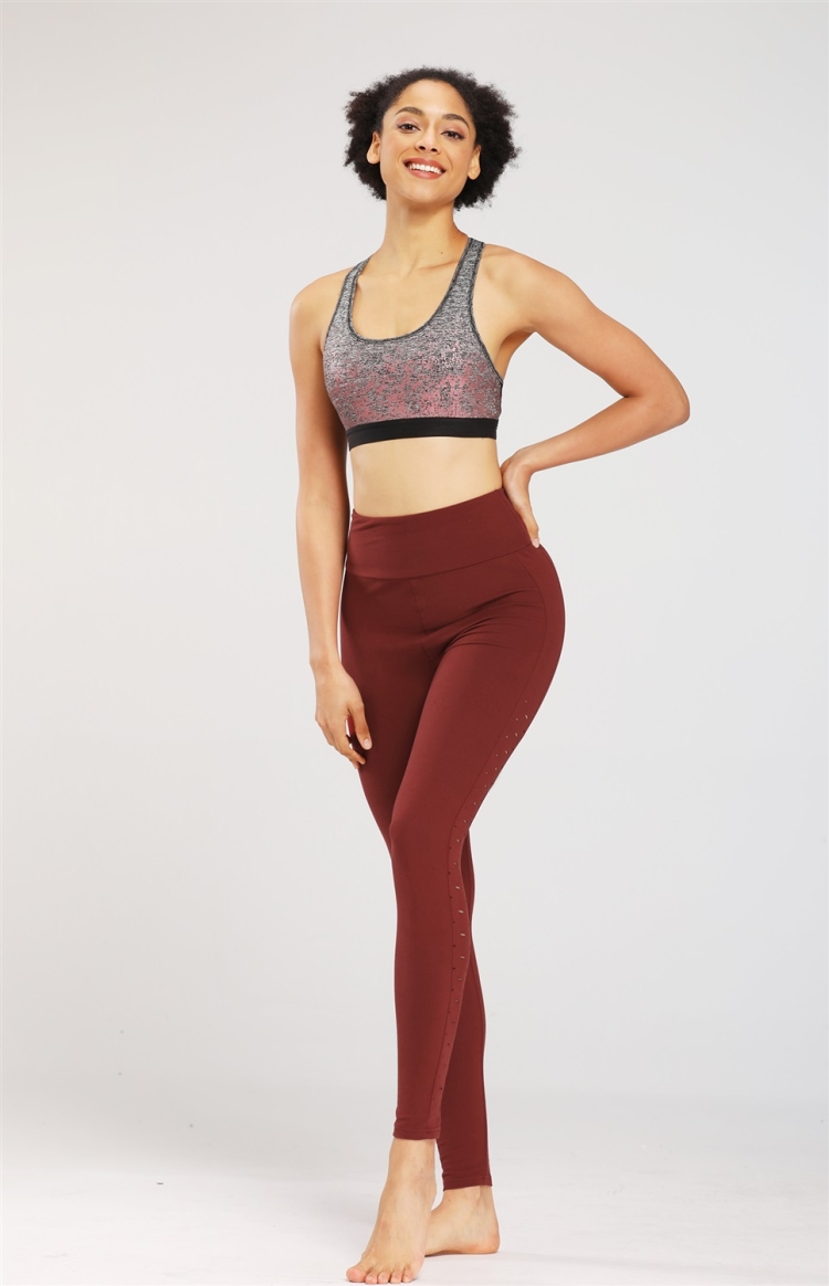 Hole Yoga Pants Women Hollow Out Hips Tight Sports Running Fitness Pants  (Color:Maroon Size:L)