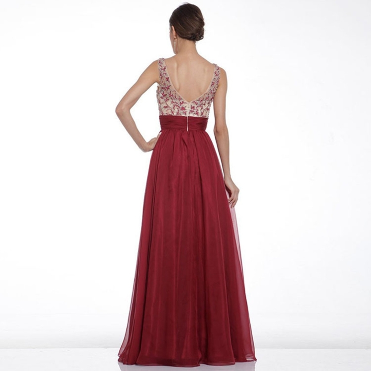 Vestido de oscilación con espalda abierta sexy con cierre de cintura con  bordado de color sólido (Color: Rojo vino Talla: S)